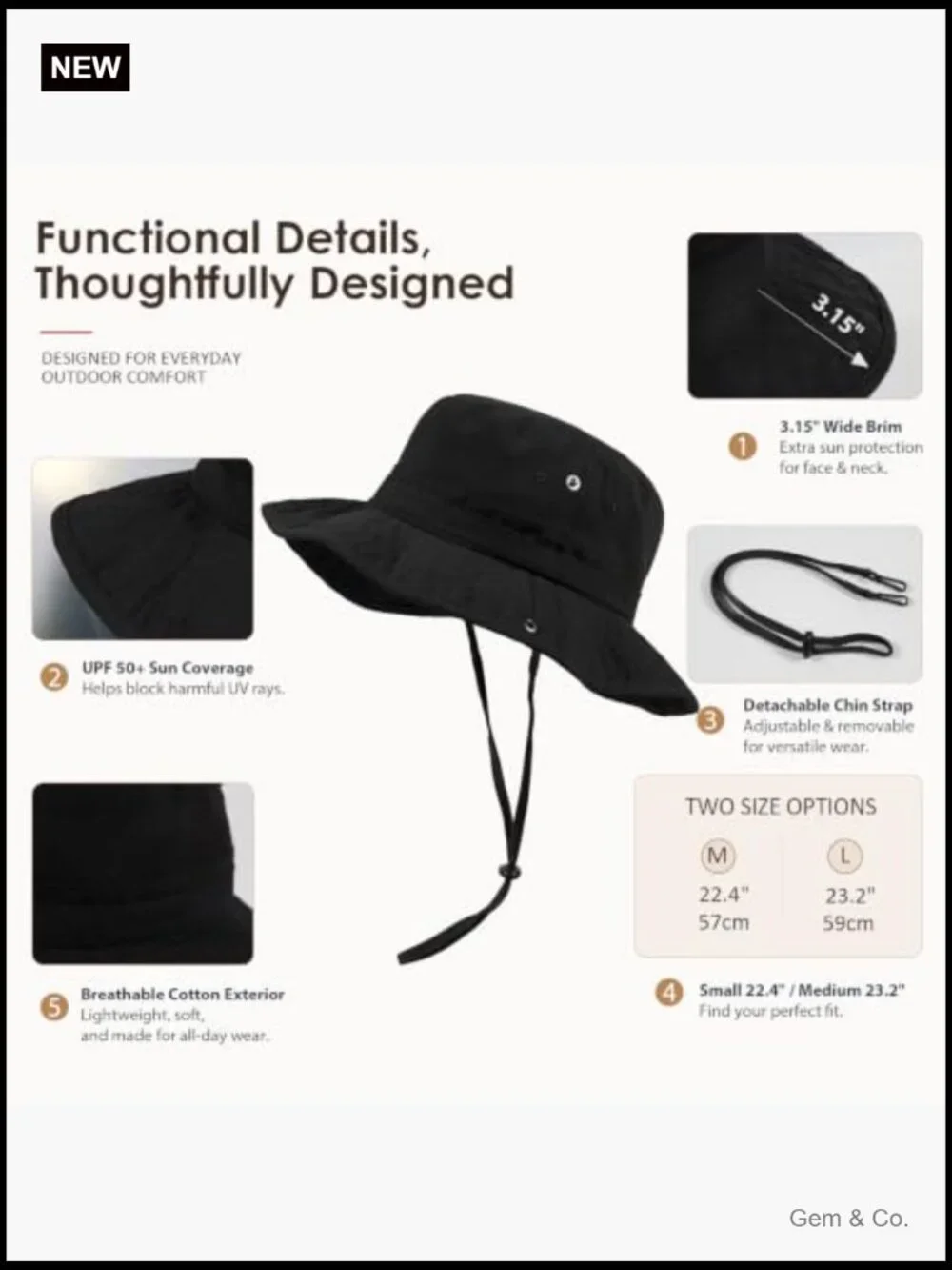 Wide Brim Satin Lined Sun Hat UPF 50+ Outdoor Travel Beach